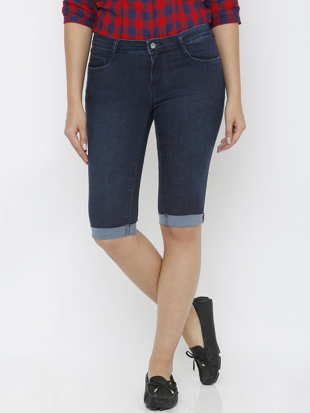 

Kraus Jeans Women Cotton Mid-Rise Slim Fit Capris, Blue