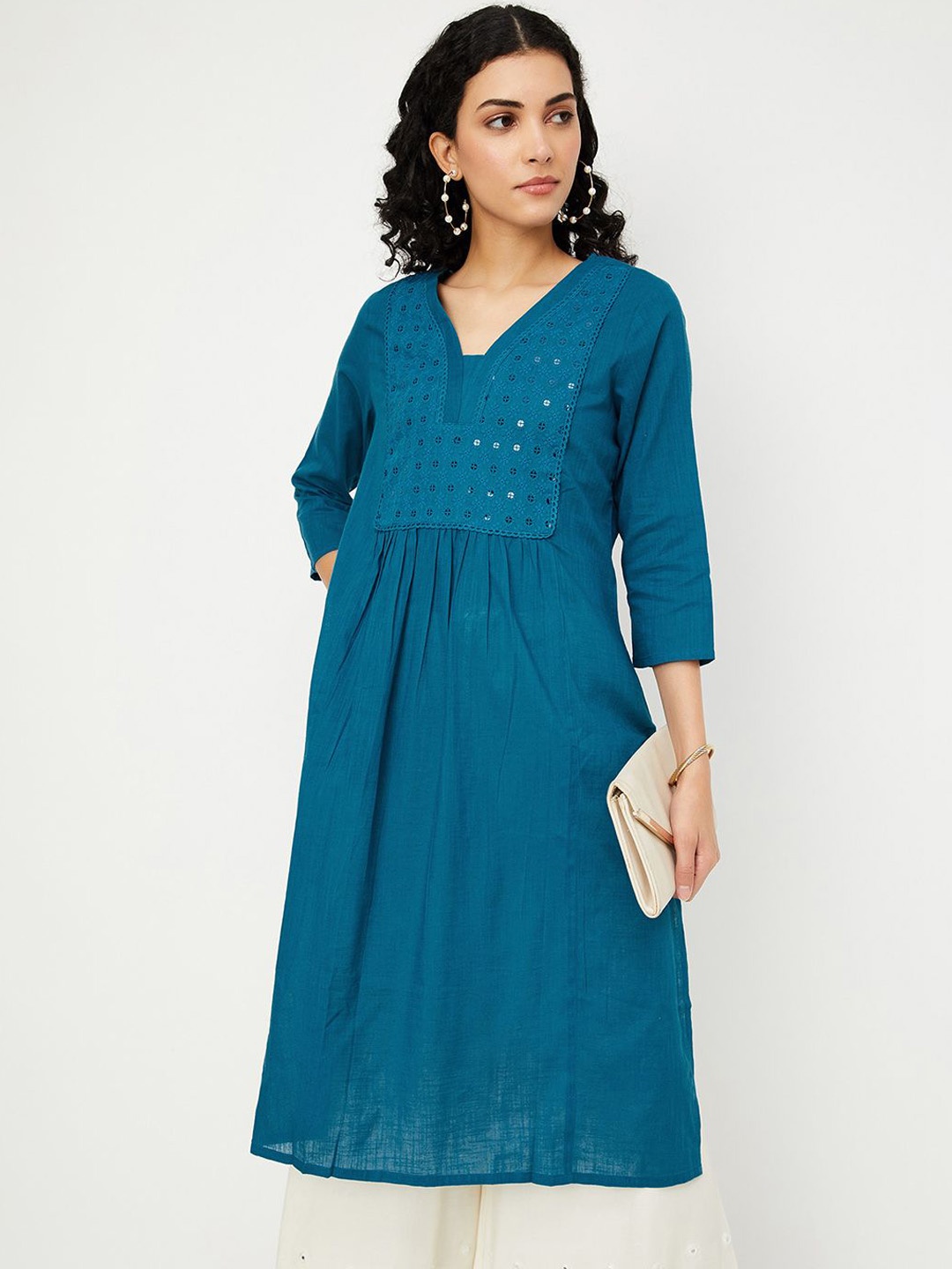 

max Women Paisley Flared Sleeves Anarkali Kurta, Blue