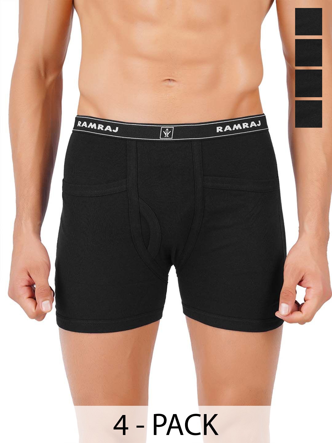 

Ramraj Pack of 4 Men White Solid Pocket Trunk, Black