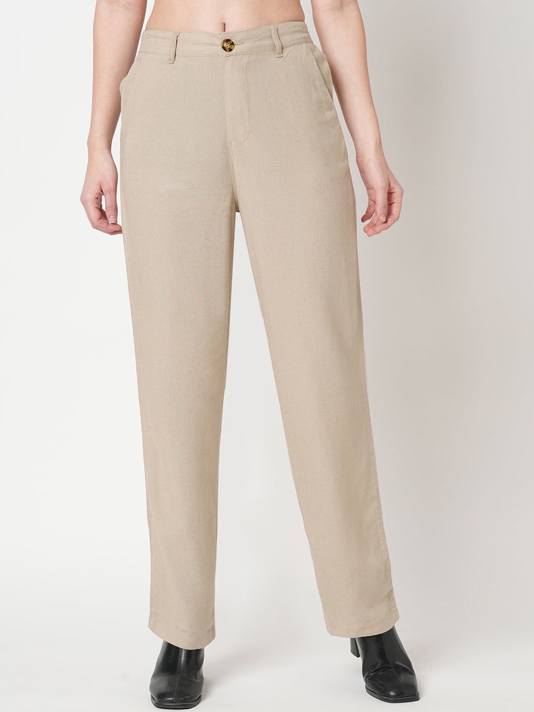 

Kraus Jeans Women Straight Fit Mid-Rise Jeans, Beige