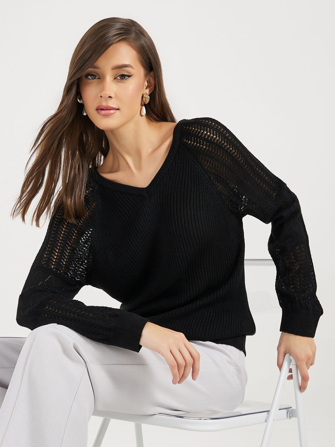 

Styli V-Neck Acrylic Regular Fit Sweater, Black