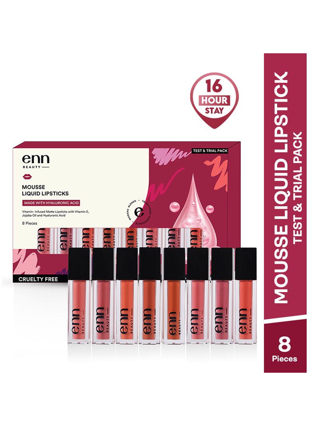 

ENN Set Of 8 Mousse Liquid Lipstick-Daisy-Tulip-Dahlia-Buttercup-Iris-Zinnia-Lotus-Rose, Pink