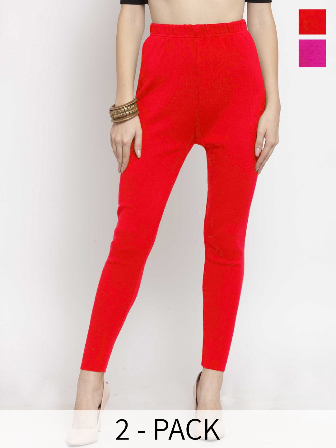 

Castle Lifestyle Pack Of 2 Woolen Ankle-Length Leggings, Red