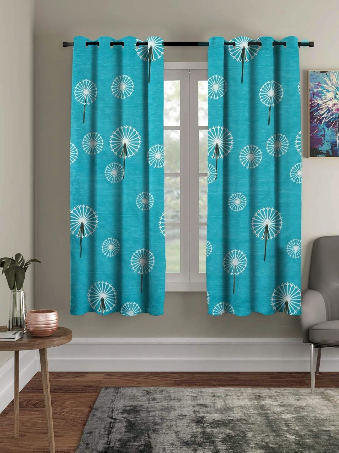 

Myntra Elegant Homes Blue & White Set of 2 Floral Window Curtains