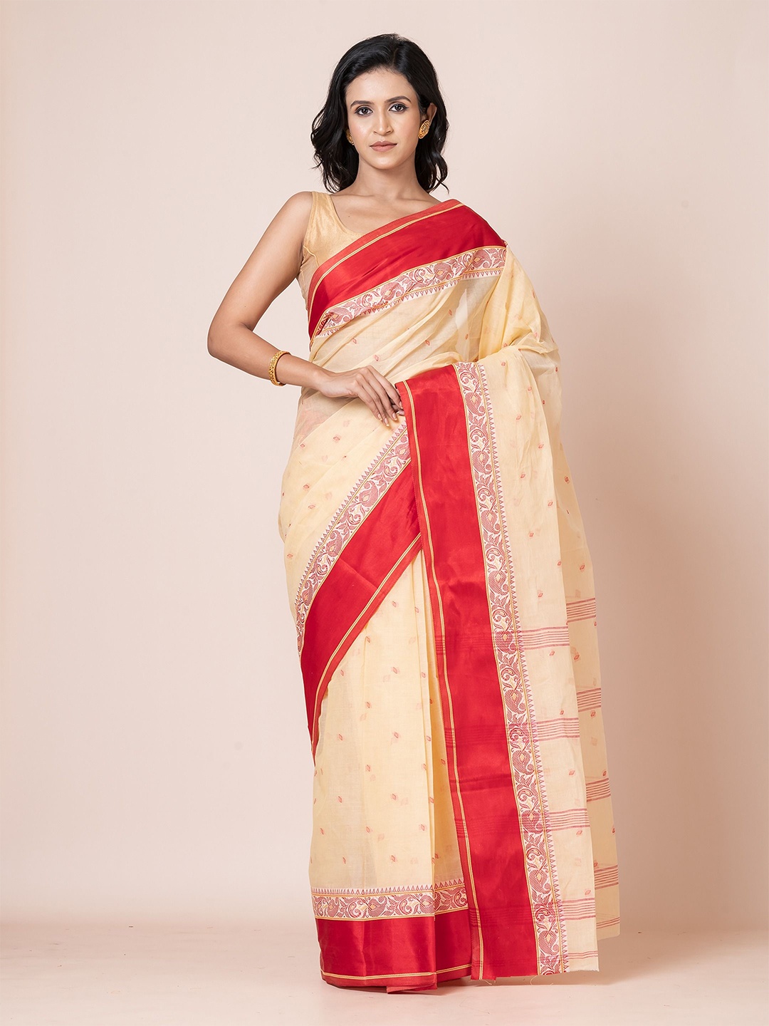 

PUKU Ethnic Motifs Pure Cotton Heavy Work Saree, Beige