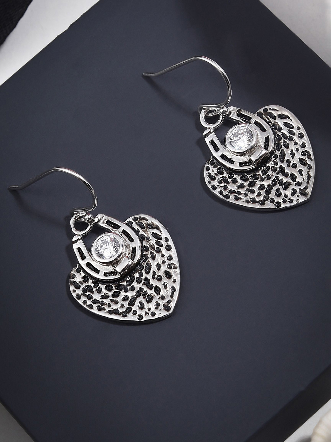 

DIAVO Women Rhodium Plated Silver Toned Drop Earrings