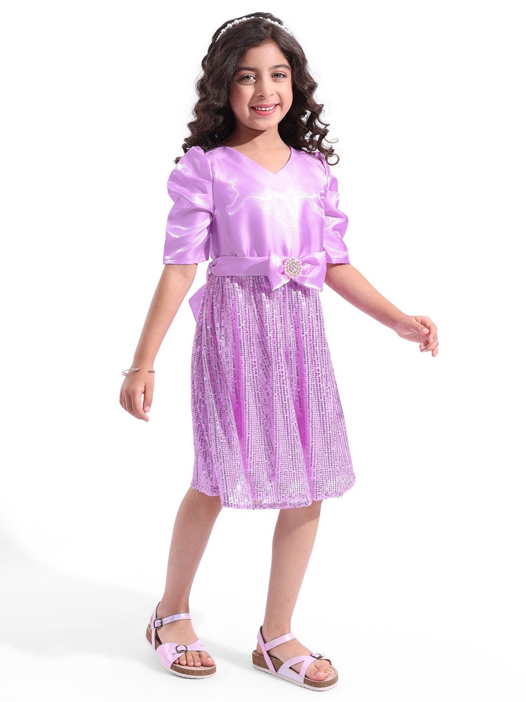 

Hola Bonita Girls Embellished Sequined Fit & Flare Dress, Lavender