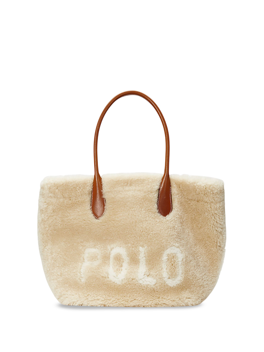 

Polo Ralph Lauren Natural Shearling-Leather Medium Bellport Tote, Beige