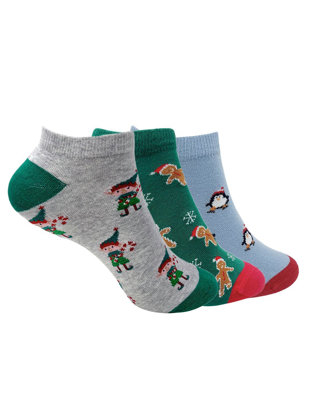 

Mint & Oak Women Pack Of 3 Patterned Ankle Length Socks, Grey
