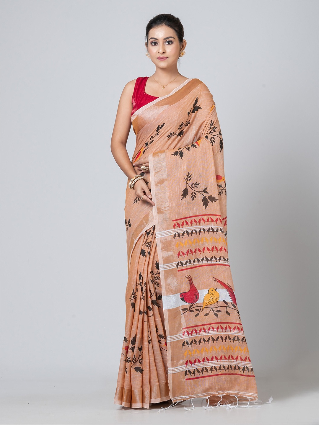 

PUKU Women Ethnic Motifs Saree With Blouse Piece, Peach