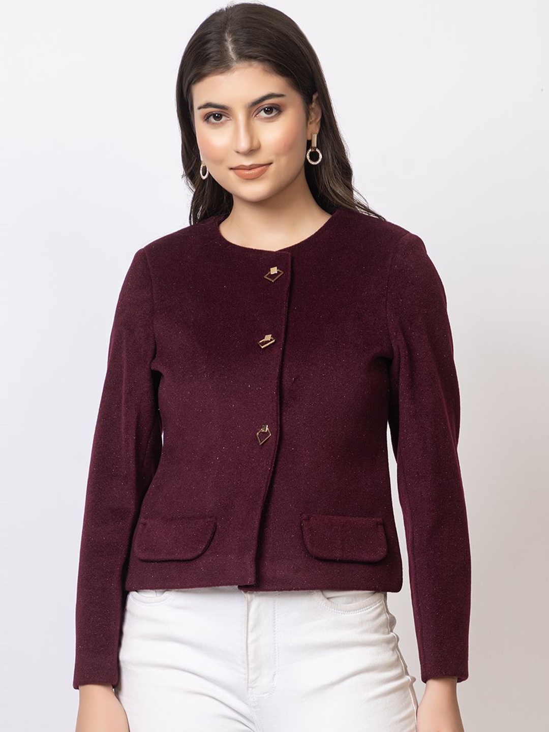 

Navsha Women Single-Breasted Cotton Blazer, Purple