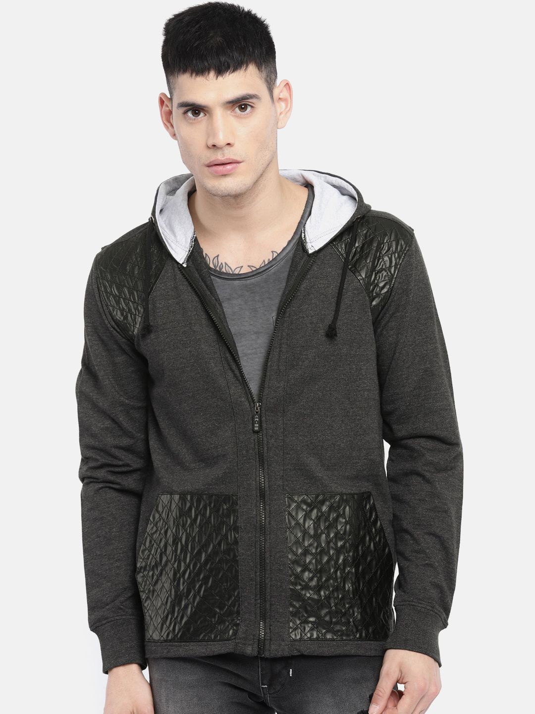 

ARISE Men Hooded Front-Open Sweatshirt, Black