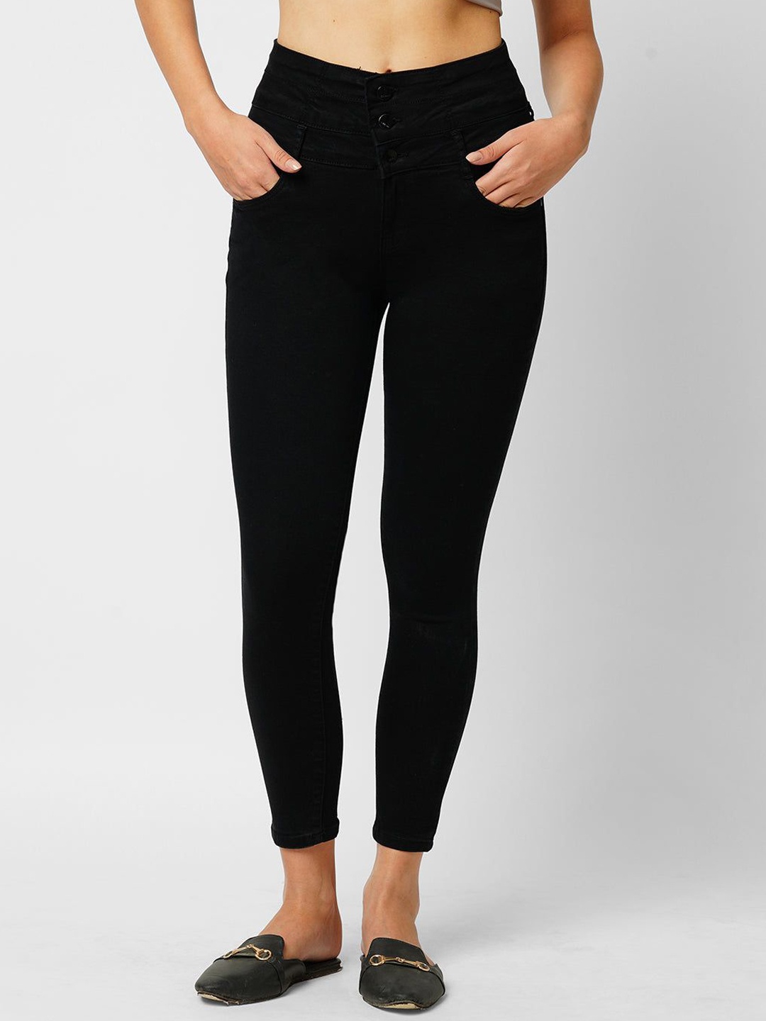

Kraus Jeans Women Skinny Fit High-Rise Jeans, Black