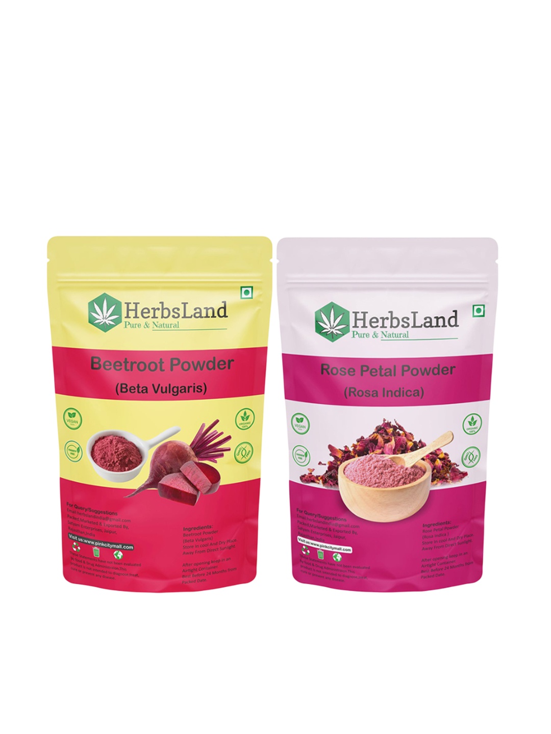 

HerbsLand Set of 2 Beetroot & Rose Petal Powder Face Pack- 150g Each, Red