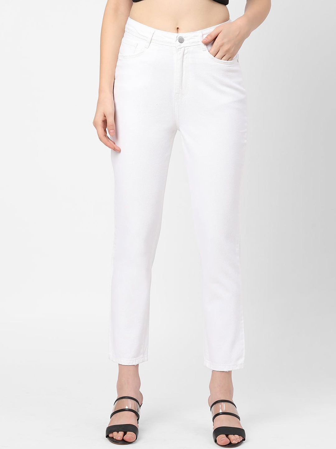 

Kraus Jeans Women Cotton Straight Fit High-Rise Jeans, White
