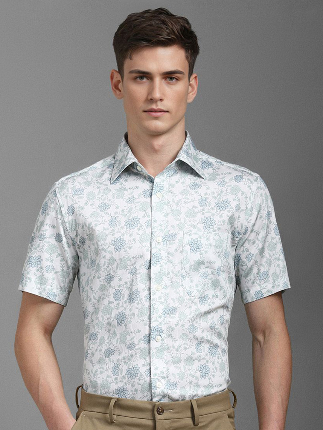 

Louis Philippe Men Classic Floral Opaque Printed Formal Shirt, White