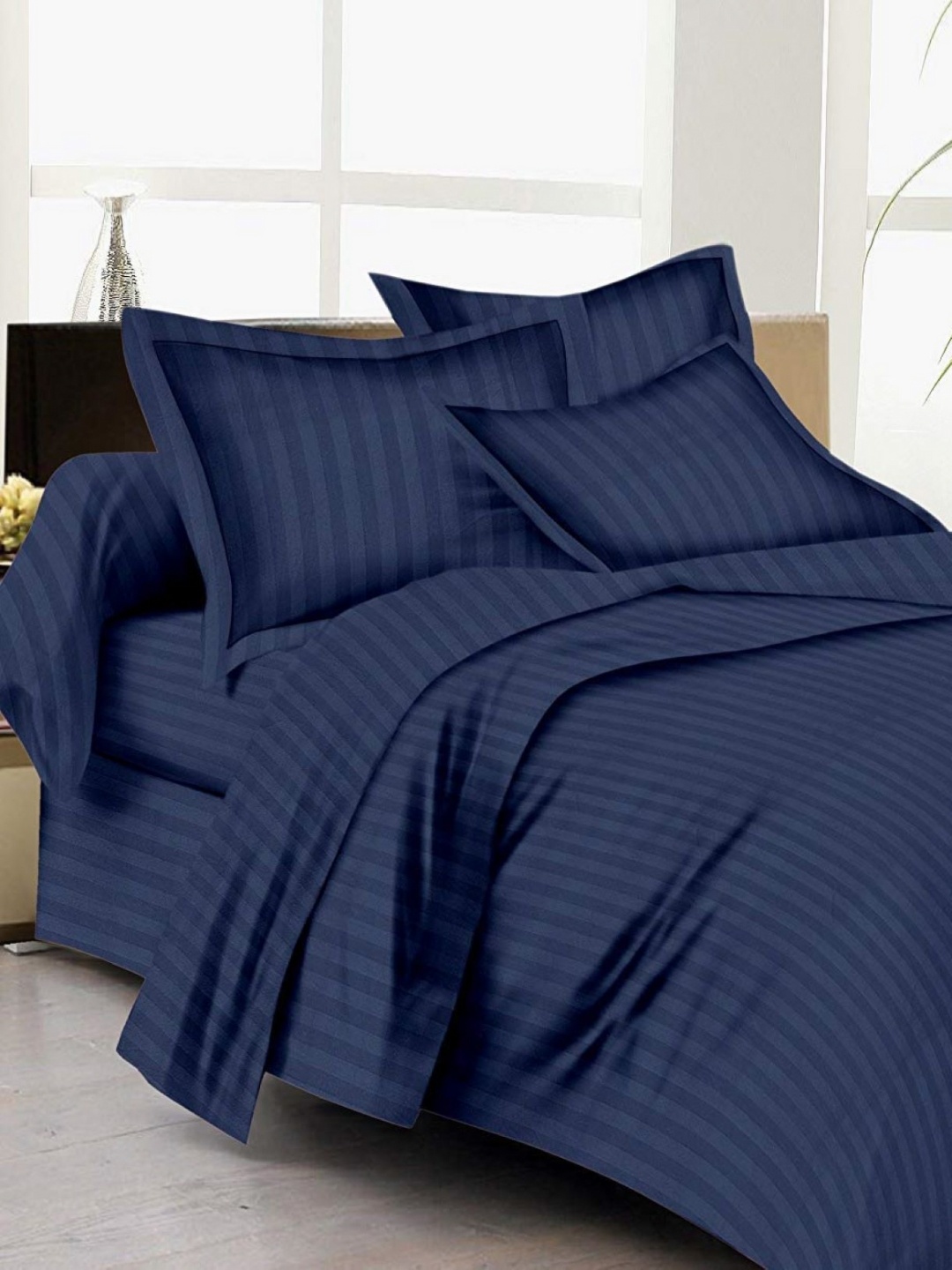 

Trance Home Linen Blue & White Set of 2 Striped Microfiber Double Bed Duvet- 2.5 x 2.7 m