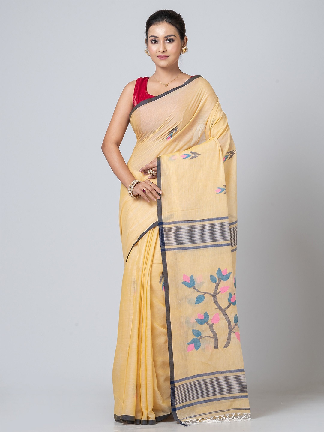 

PUKU Ethnic Motifs Pure Cotton Saree, Beige