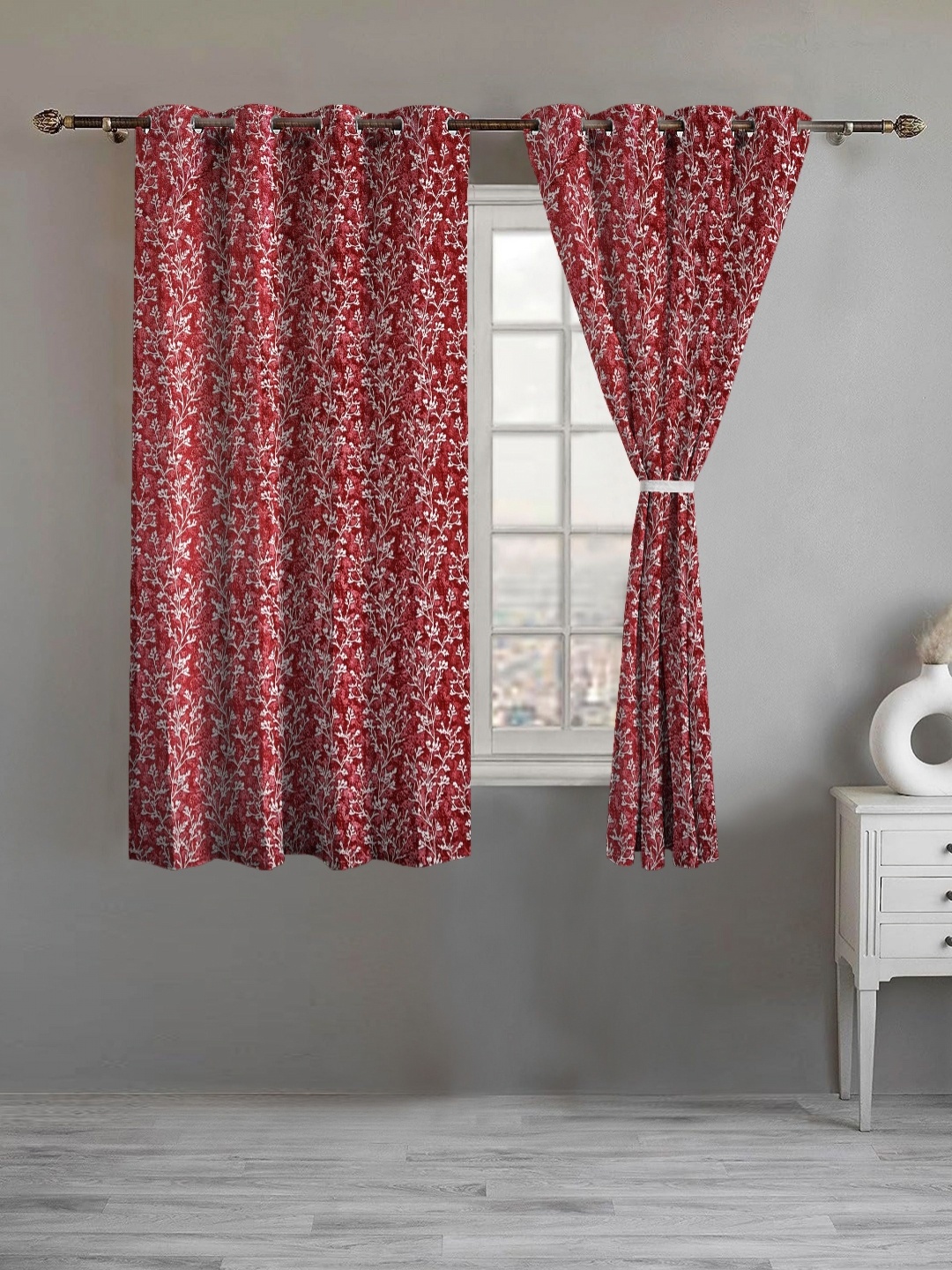 

Lunar Days Maroon Set of 2 Floral Room Darkening Window Curtain