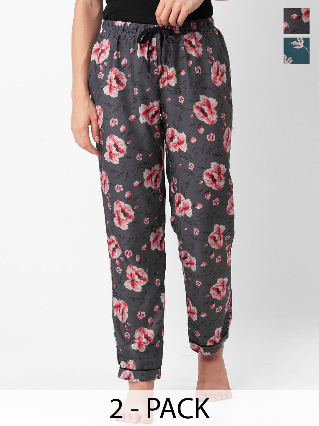 

FashionRack Women Pack of 2 Printed Mid-Rise Lounge Pants, Grey