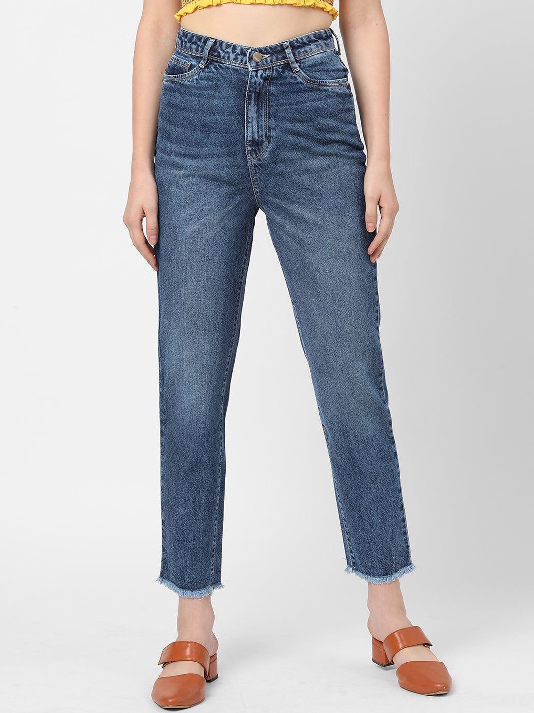 

Kraus Jeans Women Pure Cotton High-Rise Light Fade Jeans, Blue