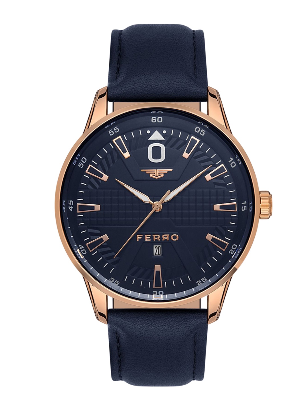

Ferro Men Brass Dial & Leather Straps Analogue Watch F11199B-T, Blue