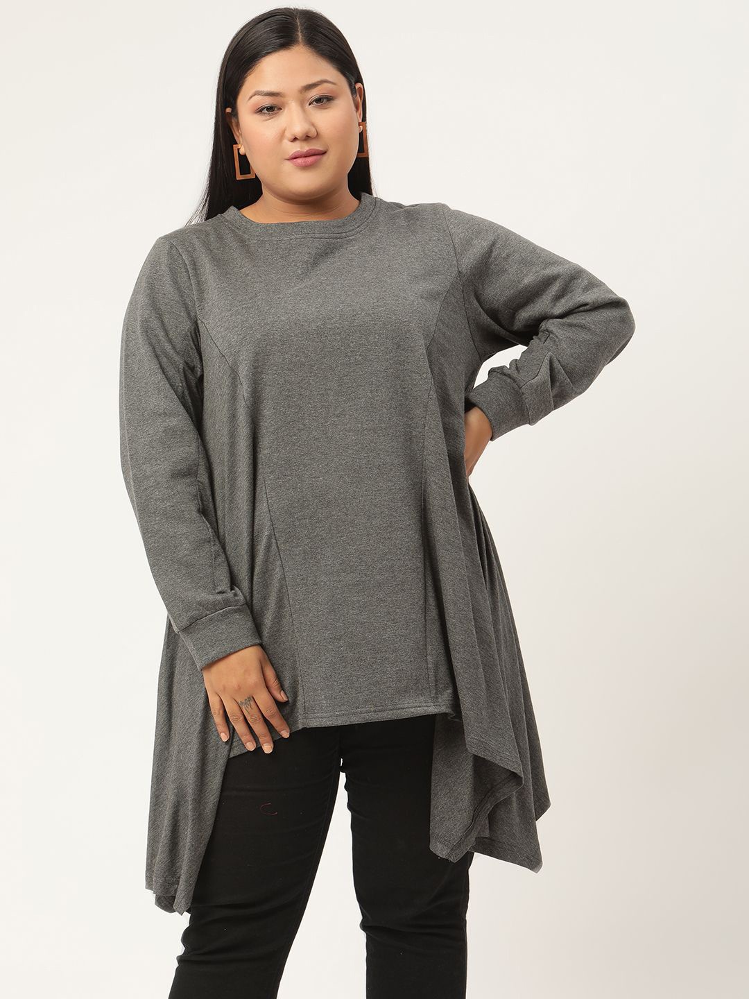 

theRebelinme Cotton Longline Top, Charcoal
