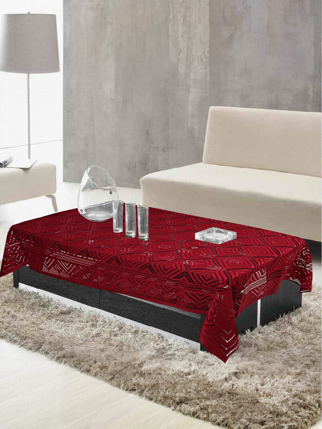 

Kuber Industries Maroon Geometric Printed Cotton 4-Seater Table Cover