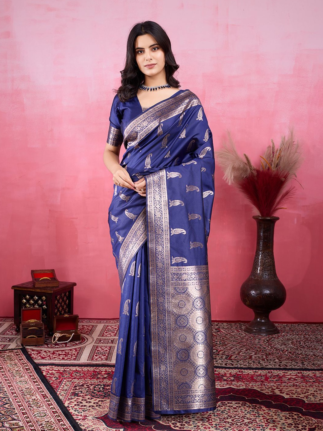 

Kriyansh Woven Design Zari Kanjeevaram Saree, Blue