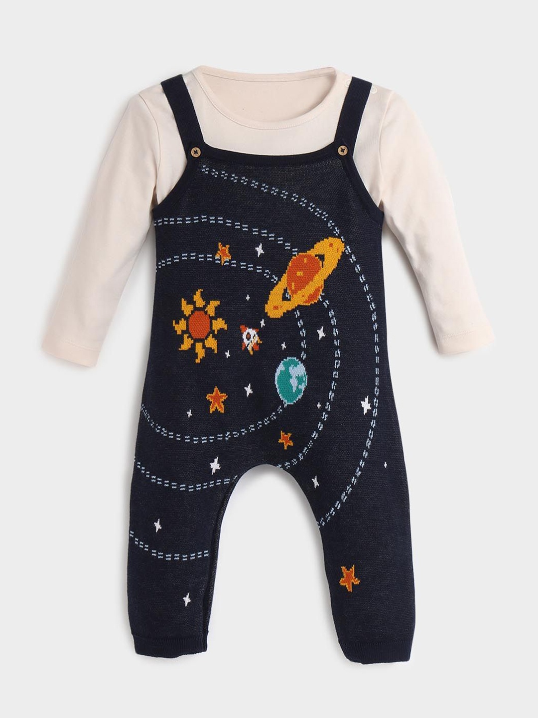 

Somersault Infants Printed Dungarees with Tshirt, Navy blue