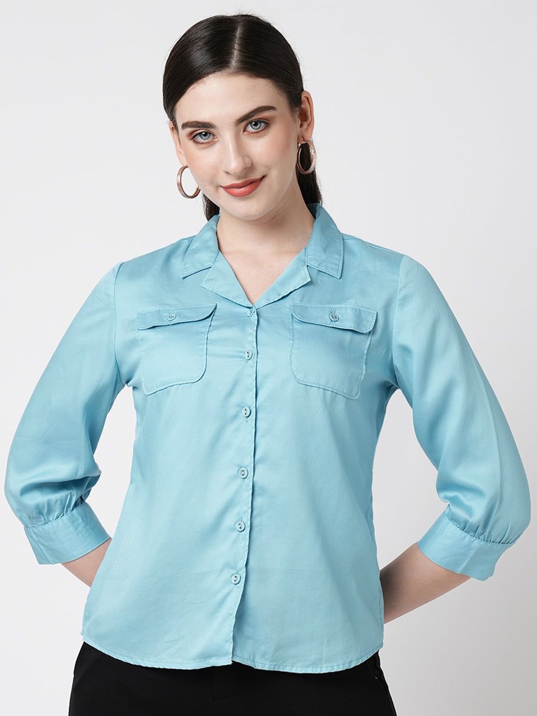 

Kraus Jeans Women Slim Fit Opaque Casual Shirt, Blue