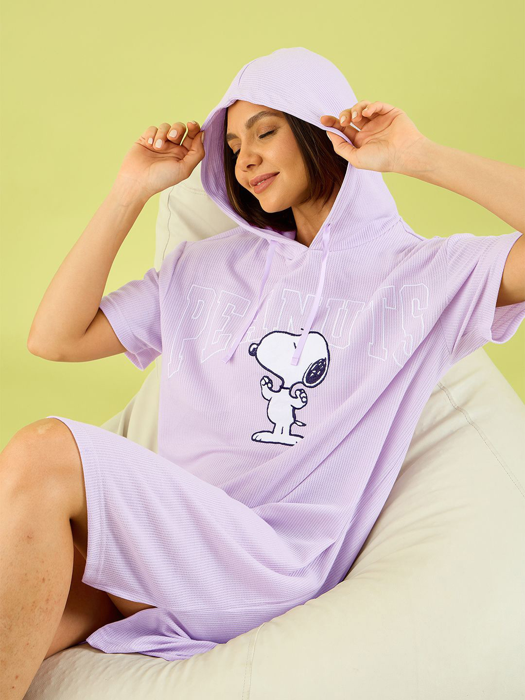 

Sweet Dreams Women Printed Hooded Nightdress, Purple