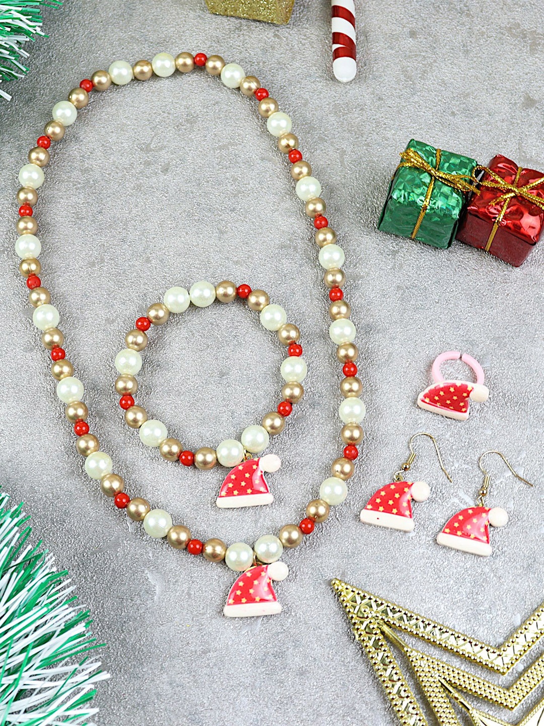 

Asthetika Kids Girls Beaded Christmas Jewellery Set, Gold