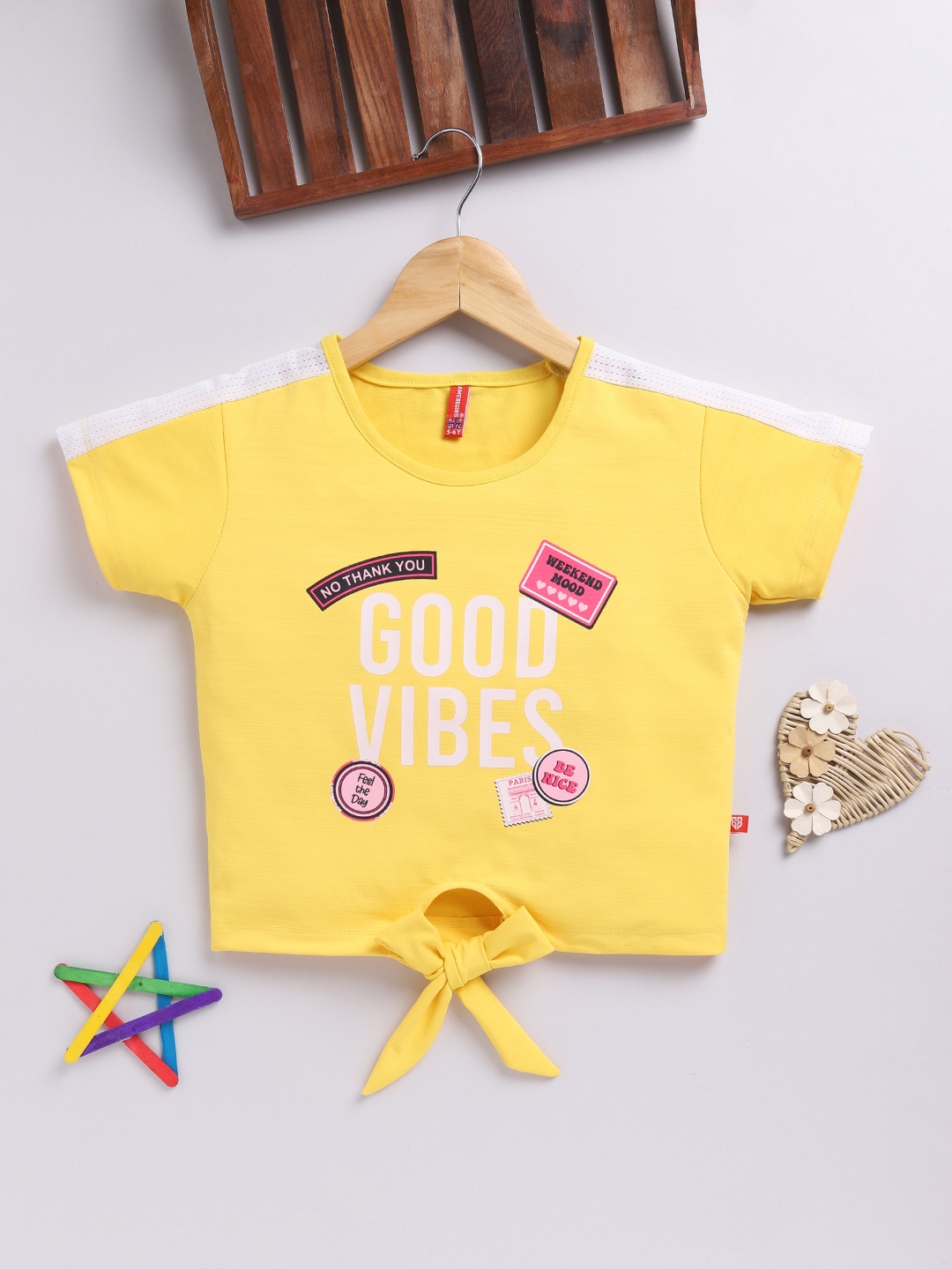 

Here&Now X Game Begins Printed Waist Tie-Ups Crop Top, Yellow