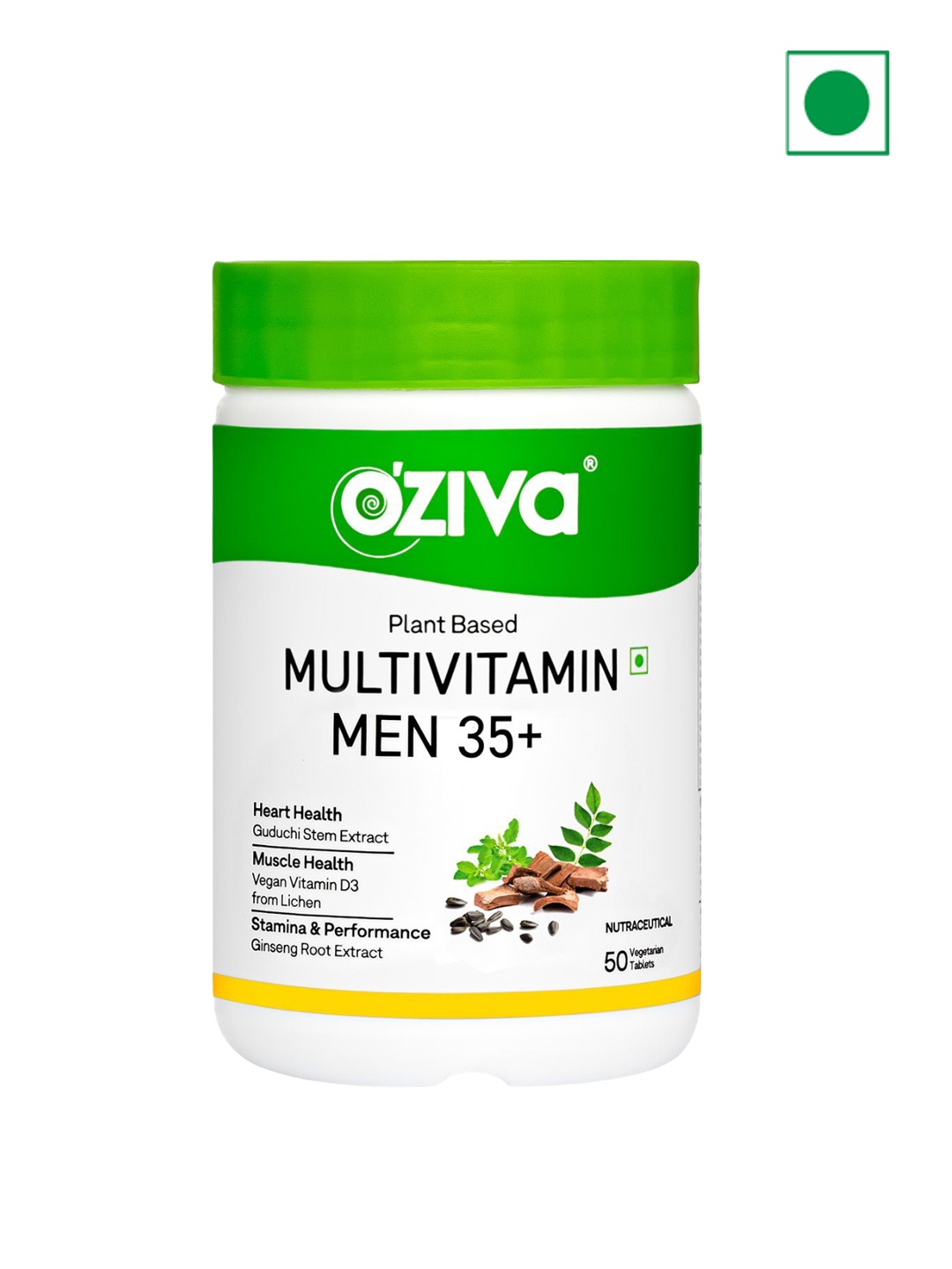 

OZiva Plant Based Multivitamins for Men 35+ - 50 Tablets, Green