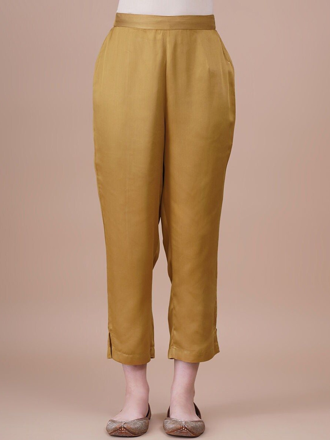 

JAYPORE Women Textured Skinny Fit Trousers, Gold