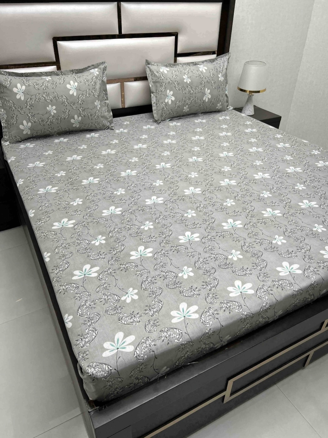 

Pure Decor Cotton Queen Size Double Bed Bedsheet With 2 Pillow Covers 2.28m X 2.54m, Grey