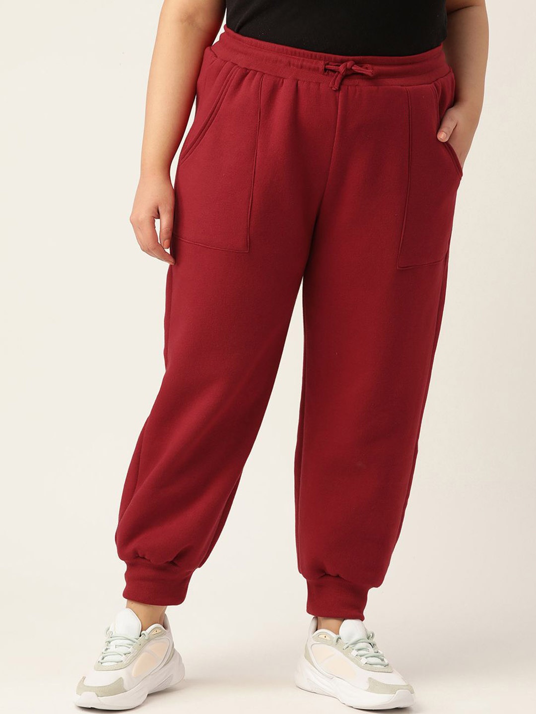 

theRebelinme Women Relaxed Tapered Fit High-Rise Trousers Plus size, Maroon