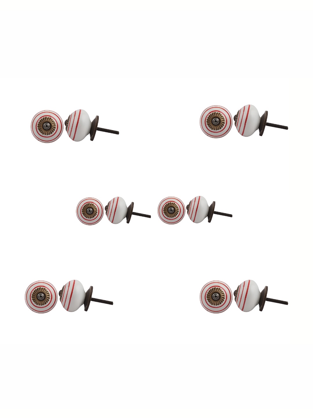 

Indianshelf White & Red 6 Pieces Printed Ceramic Knobs