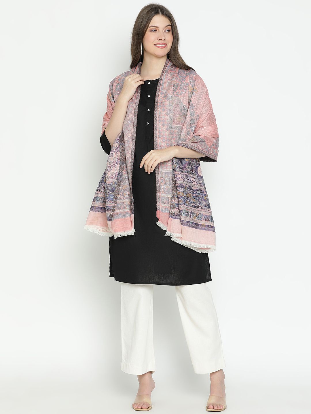 

SHINGORA Women Woven Design Shawl, Peach