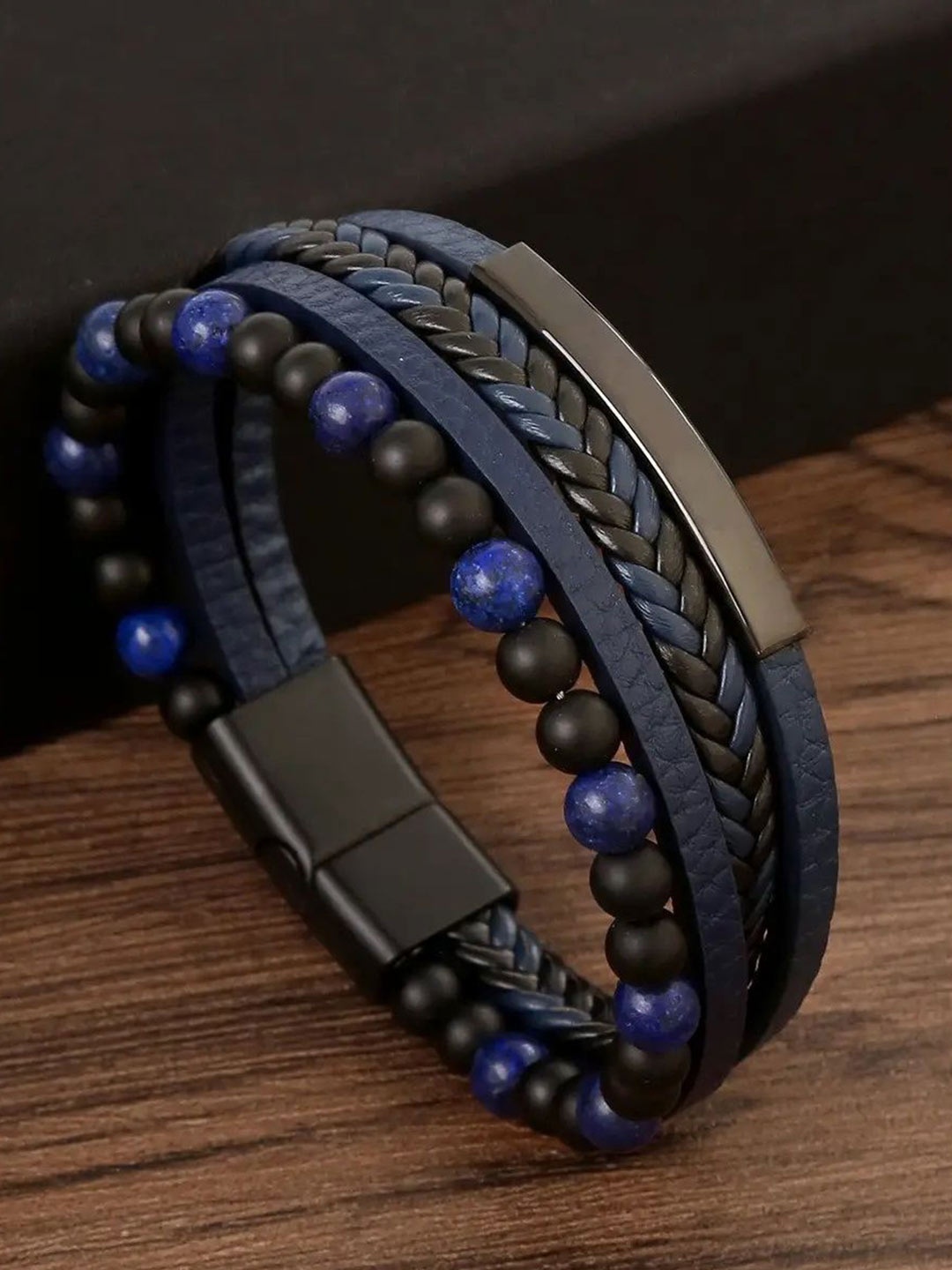 

MEENAZ Men Leather Silver-Plated Multistrand Bracelet