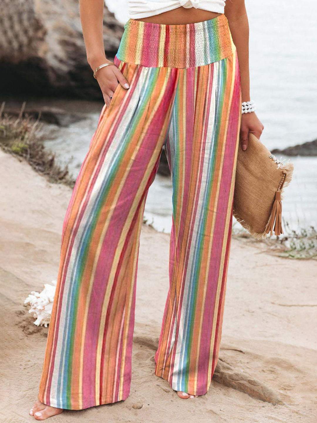 

StyleCast Women Striped Mid-Rise Parallel Trousers, Multi