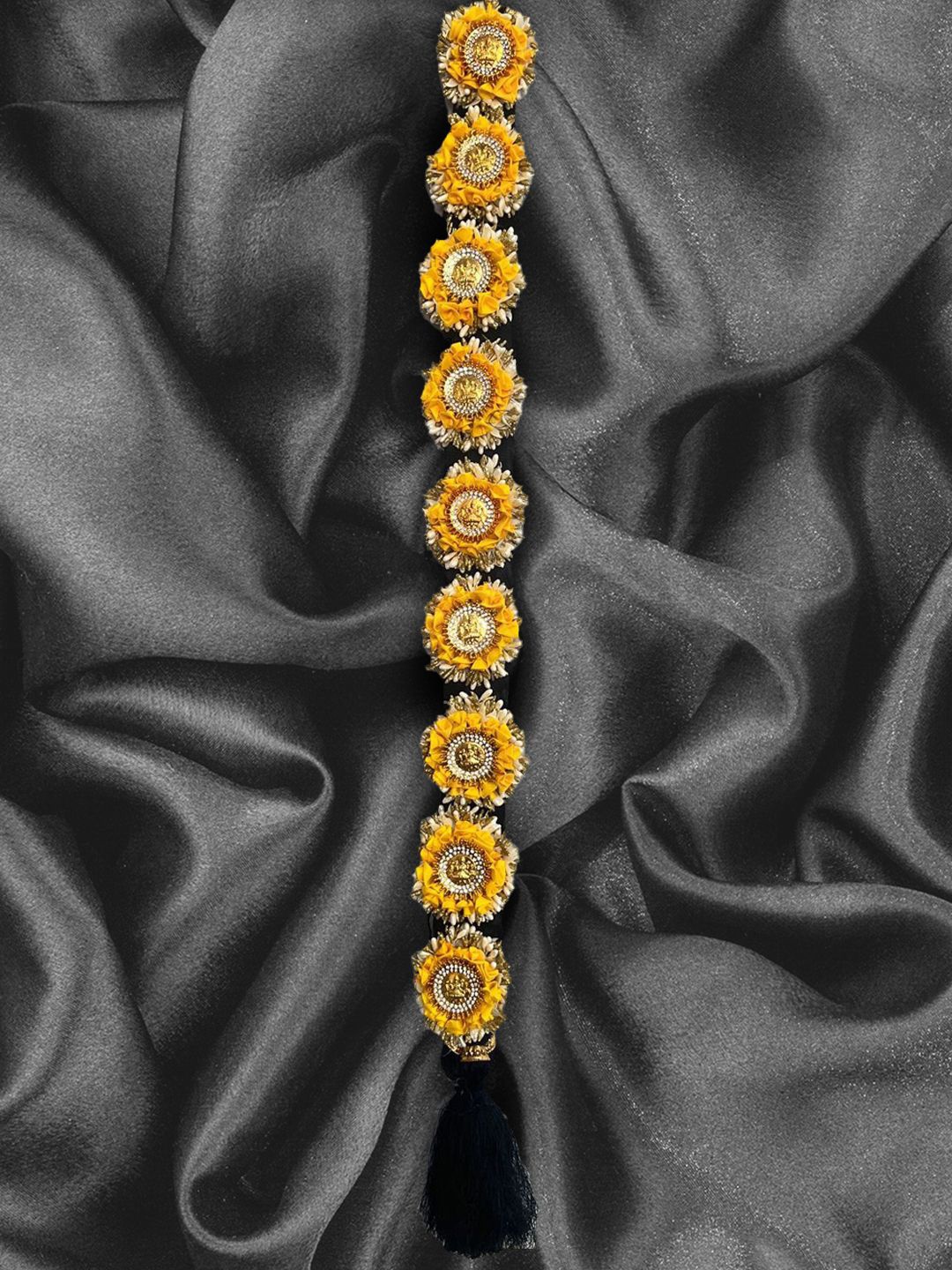 

VAGHBHATT Bharatanatyam Savaram & Kunjalam Kemp Ready Jada Set - 24 cm - Yellow