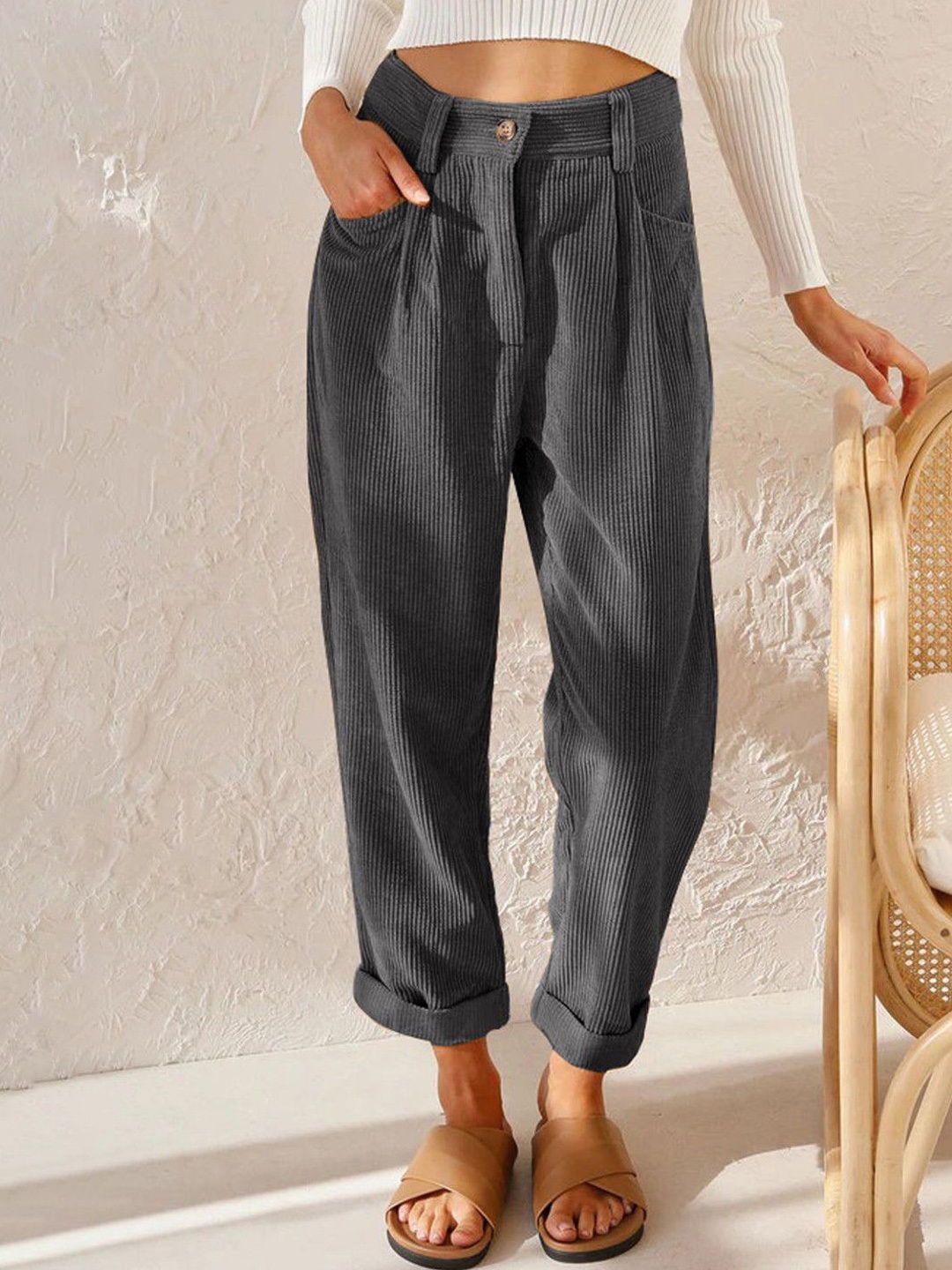 

StyleCast Women Regular Fit Cotton Cigarette Trouser, Grey
