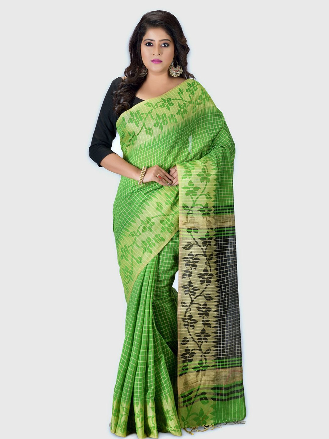 

Crochetin Woven Design Ready to Wear Saree, Green