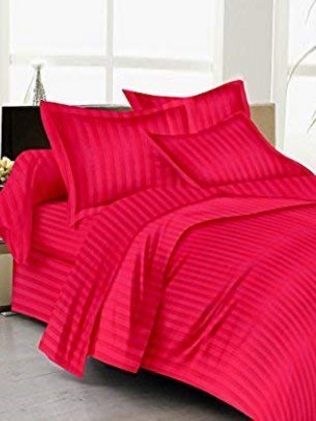 

Trance Home Linen Red Set of 2 Striped Microfiber Double Bed Duvet- 2.2 m x 2.5 m, Pink