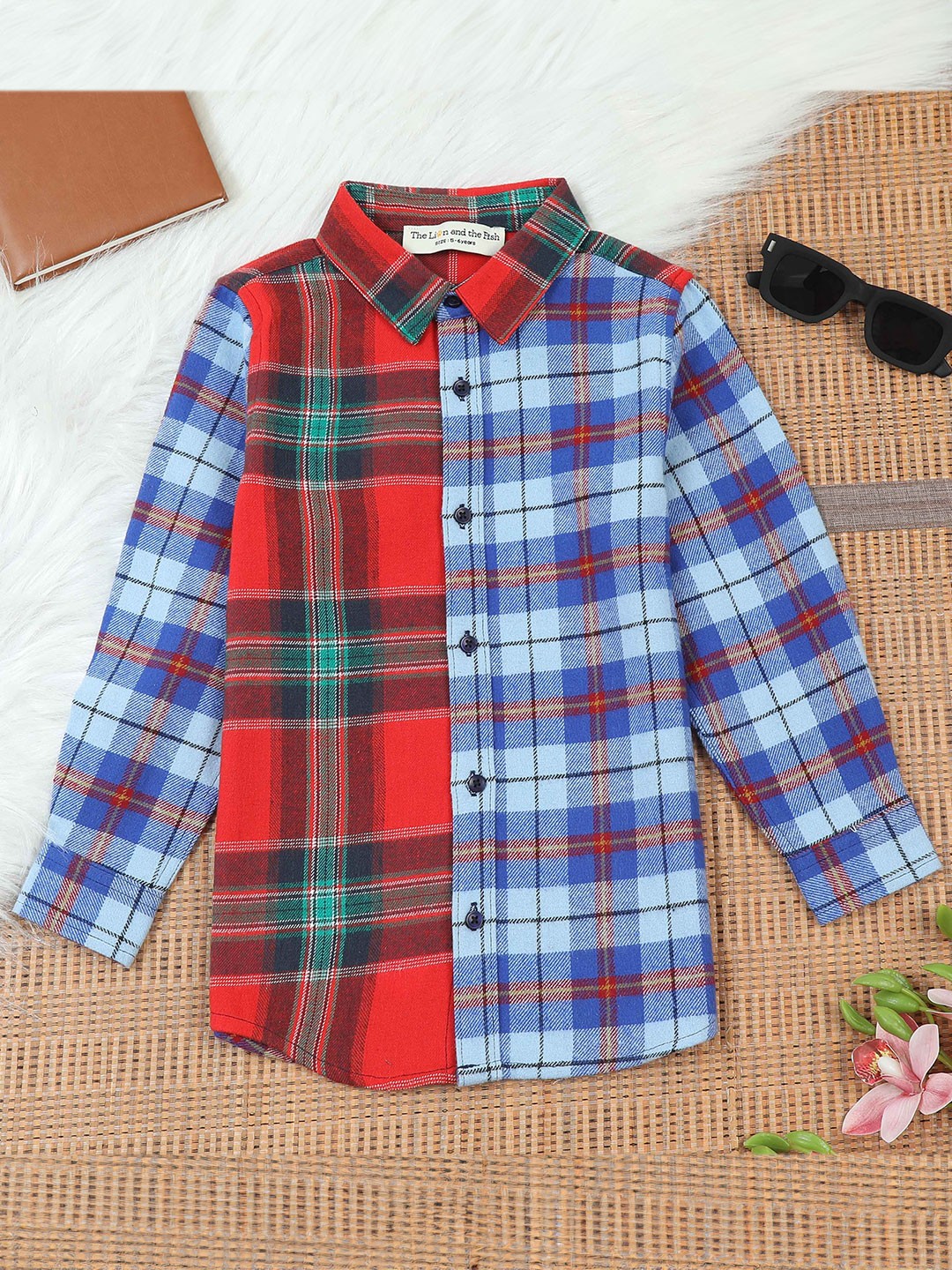 

The Lion and The Fish Boys Comfort Tartan Checks Opaque Checked Casual Shirt, Blue