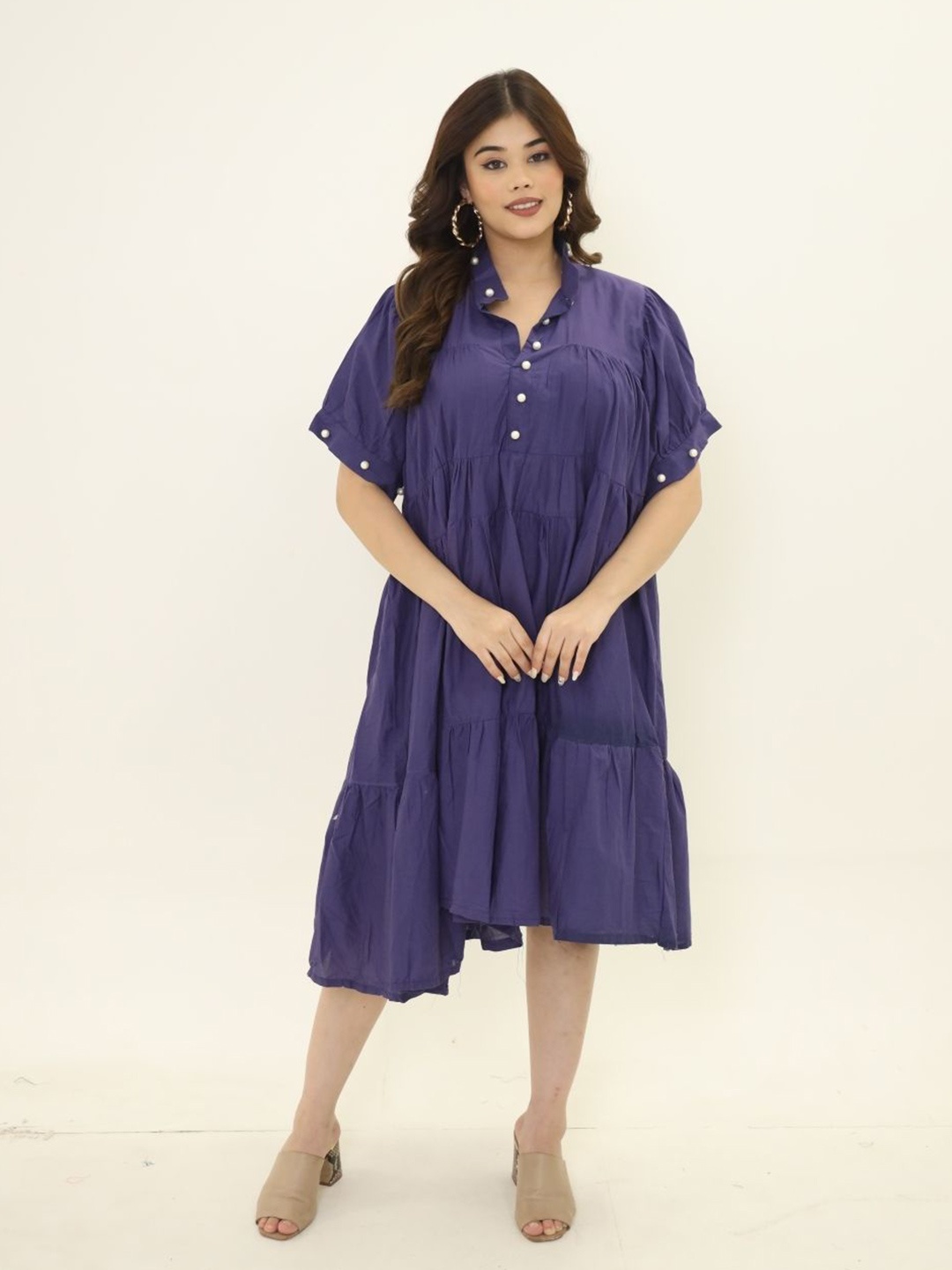 

Swadeshi Shringaar Women Tiered Cotton Empire Dress, Purple