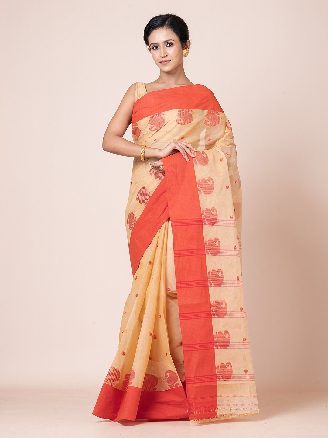 

PUKU Ethnic Motifs Pure Cotton Heavy Work Saree, Beige