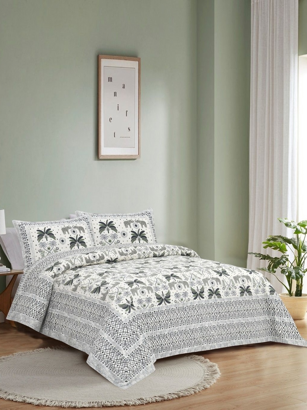 

HOMELINE Grey Conversational 180 TC King Bedsheet with 2 Pillow Covers- 2.84 x 2.84 m